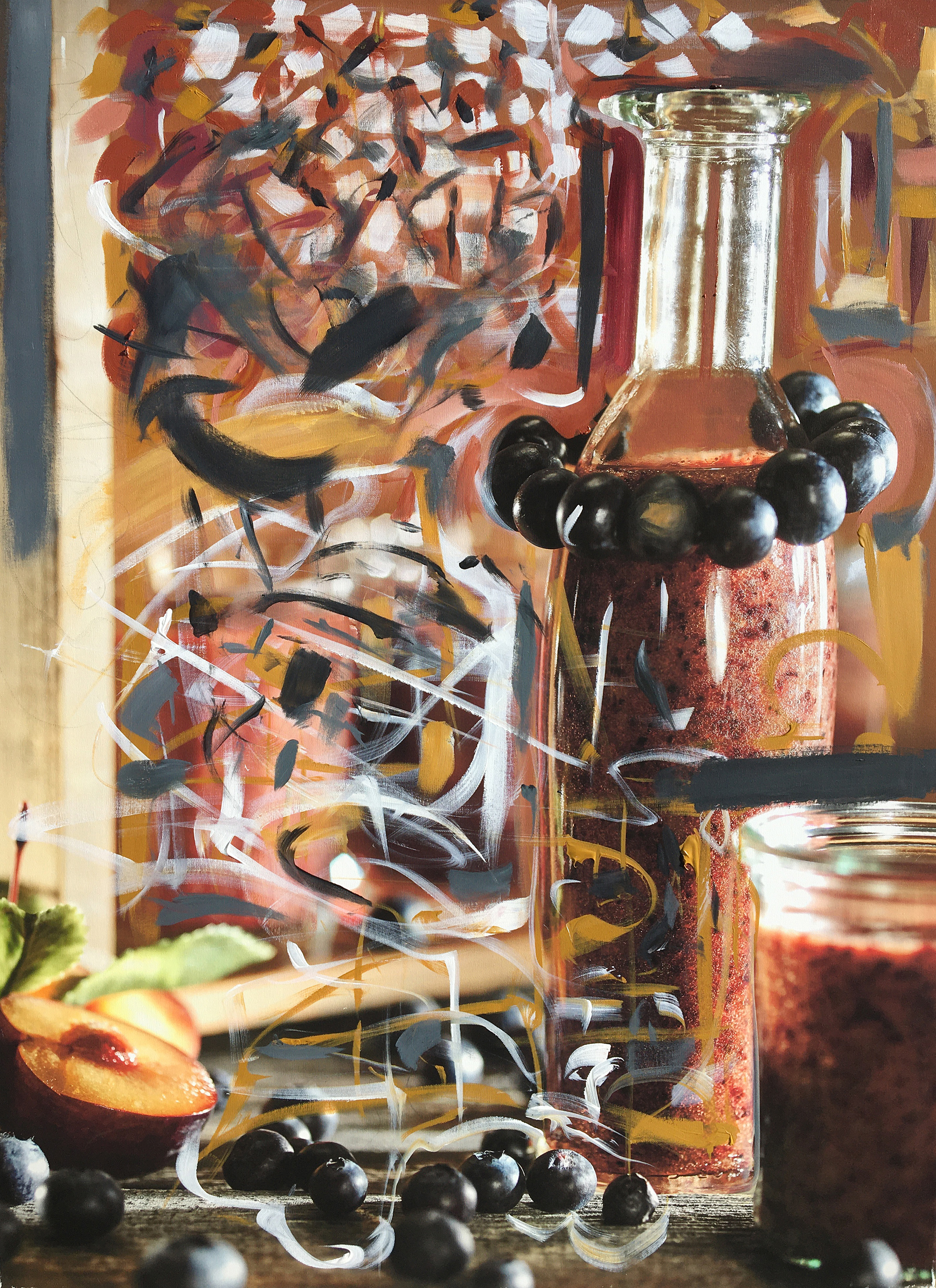 Der Geschmack von Farben, übermalte Lebensmittel Fotos, Acryl, Öl auf Leinwand